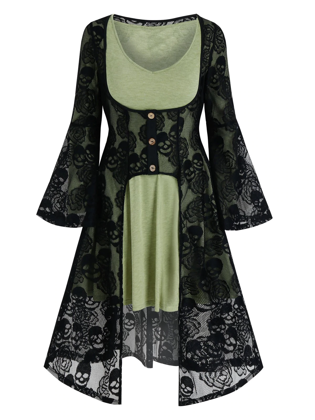 Halloween Skull Lace Cardigan and Flare Dress