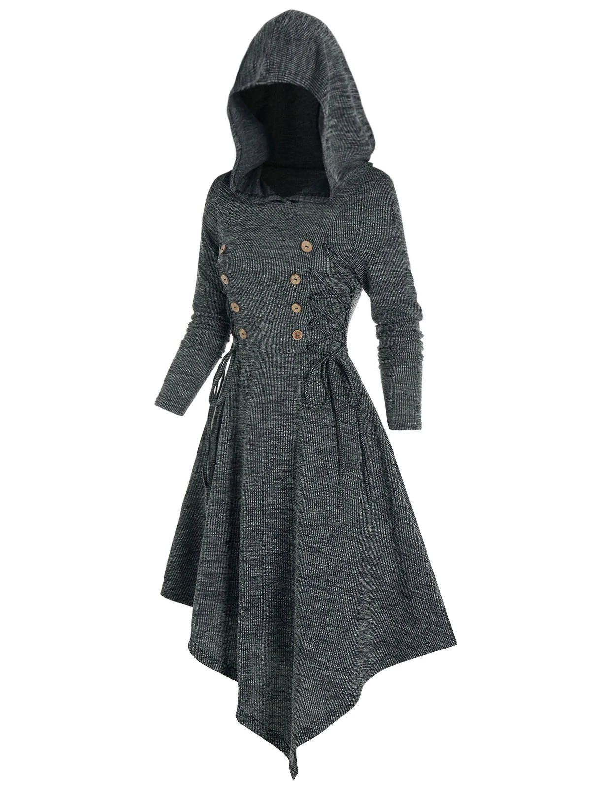 Lace Up Hooded Asymmetrical Knitted Dress