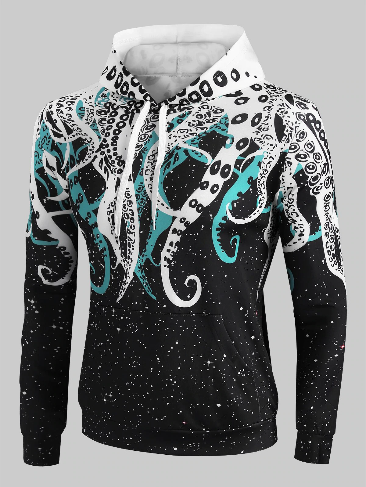 Galaxy Octopus Print Kangaroo Pocket Hoodie