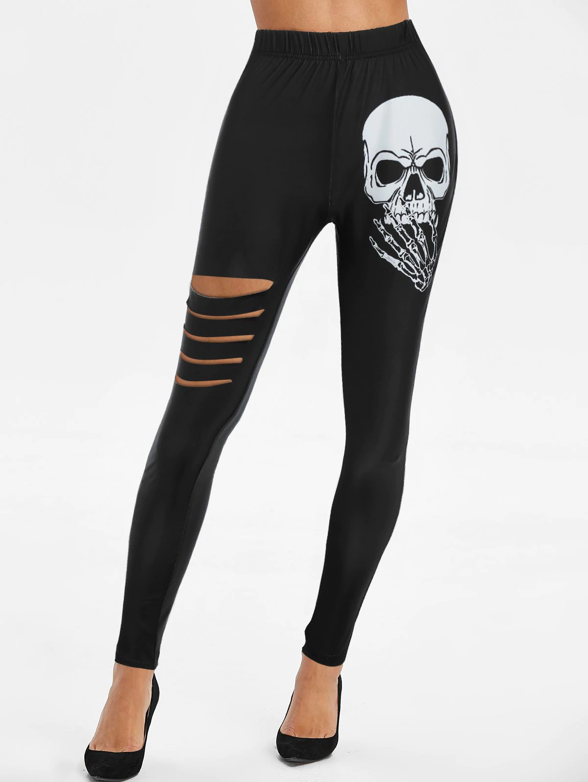 Skull Graphic Ladder Cut Out Pull On Leggings