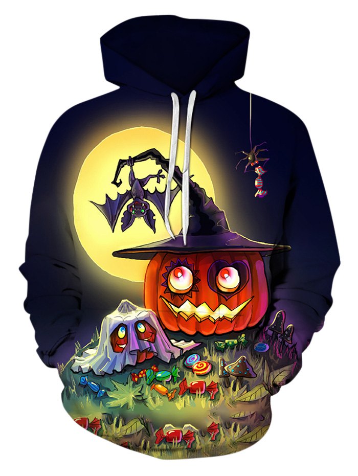 Halloween Cartoon Pumpkin Pattern Drawstring Pullover Hoodie