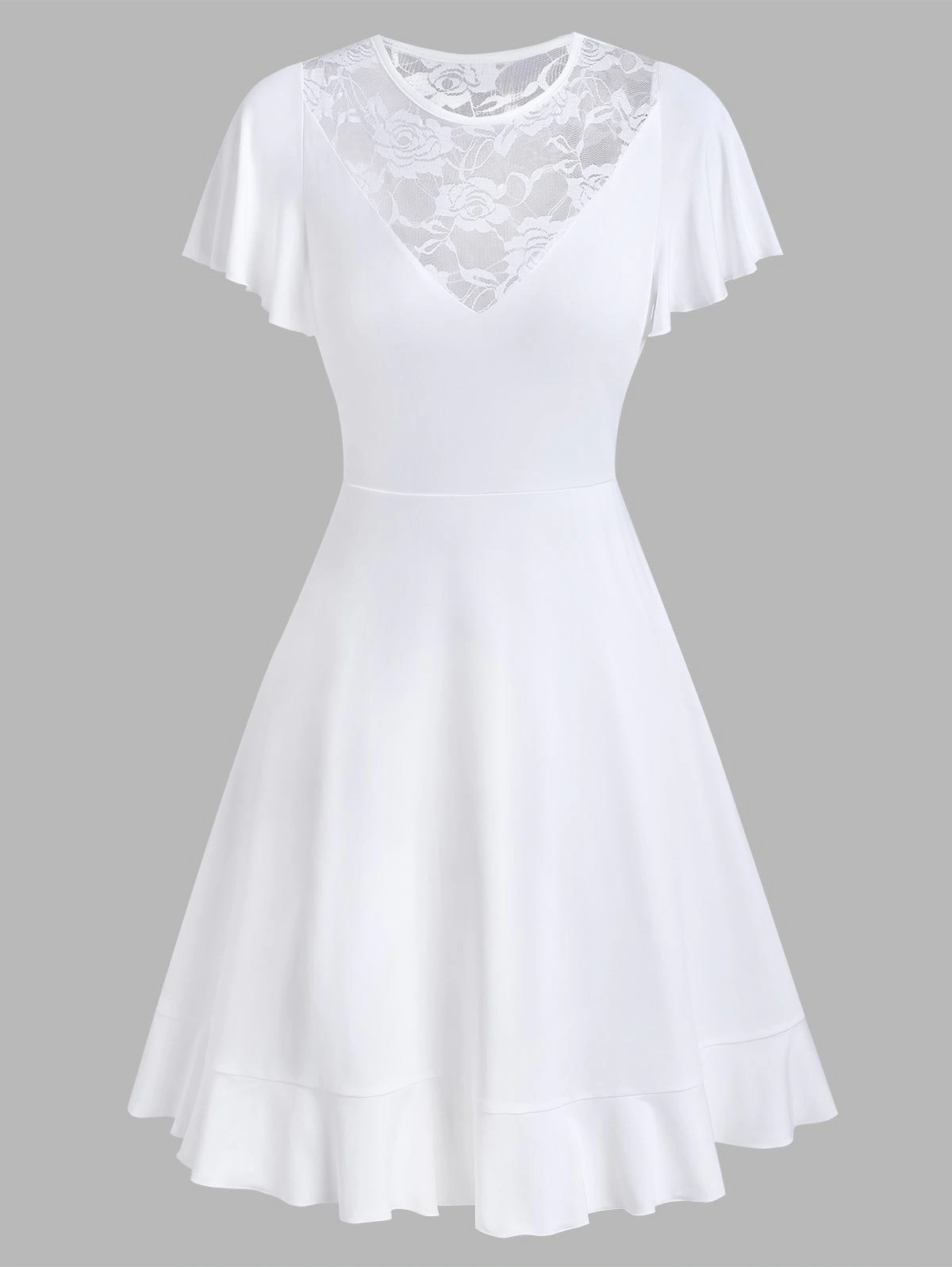 Flower Lace Insert Short Sleeve Flare Dress