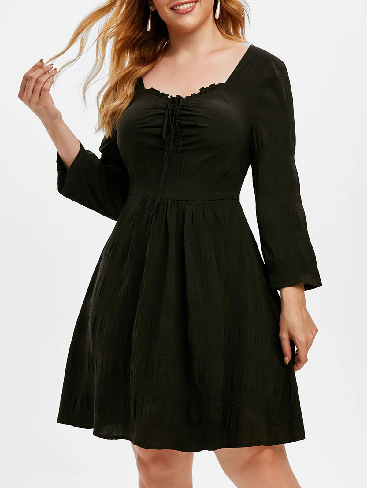 Plus Size Tie Front Ruched A Line Dress