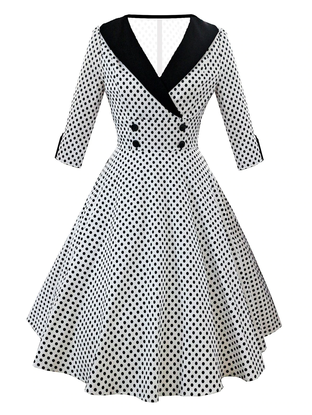 Polka Dot Mock Button Plunging Vintage Dress