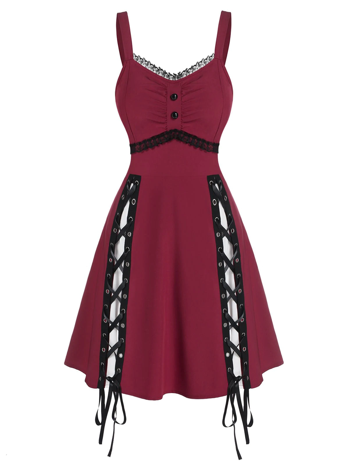 Sleeveless Lace Panel Lace-up Gothic Dress