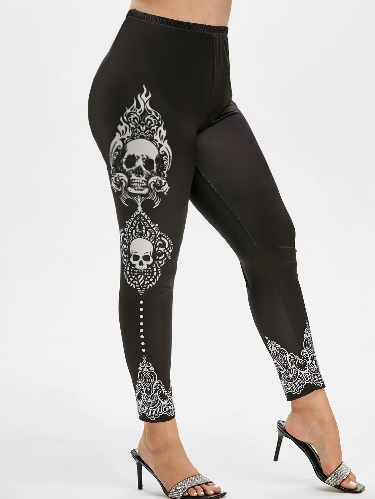 Plus Size High Rise Skull Print Halloween Leggings