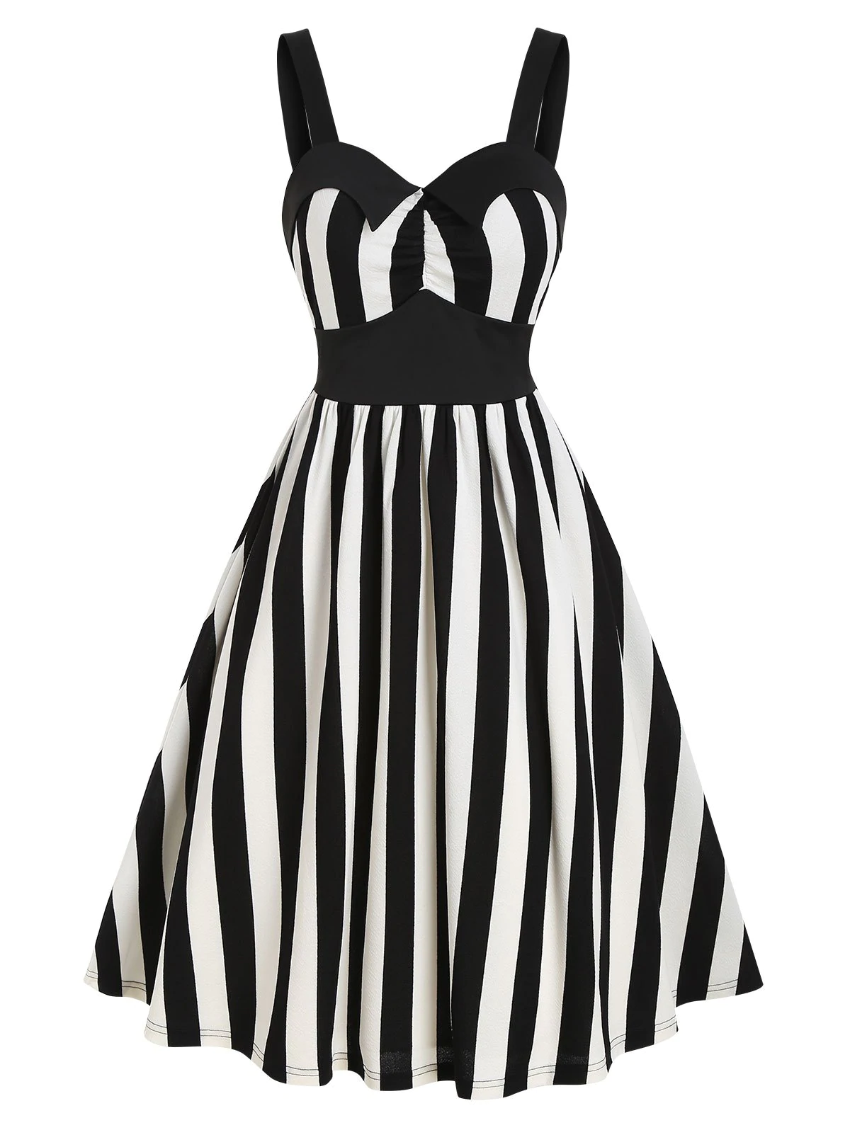 Striped Print Sleeveless Vintage Flare Dress