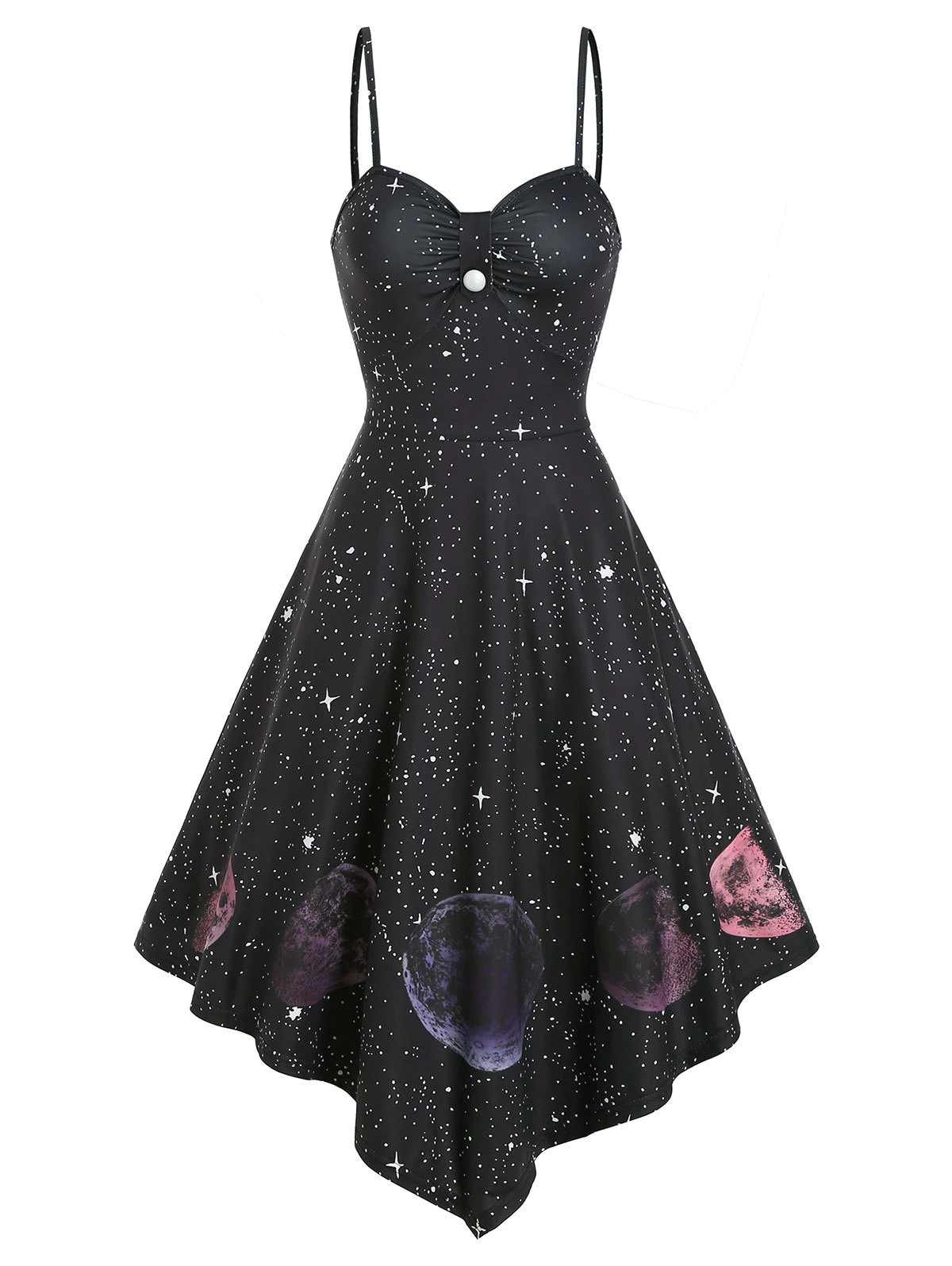 High Waist Starry Print Asymmetric Cami Dress