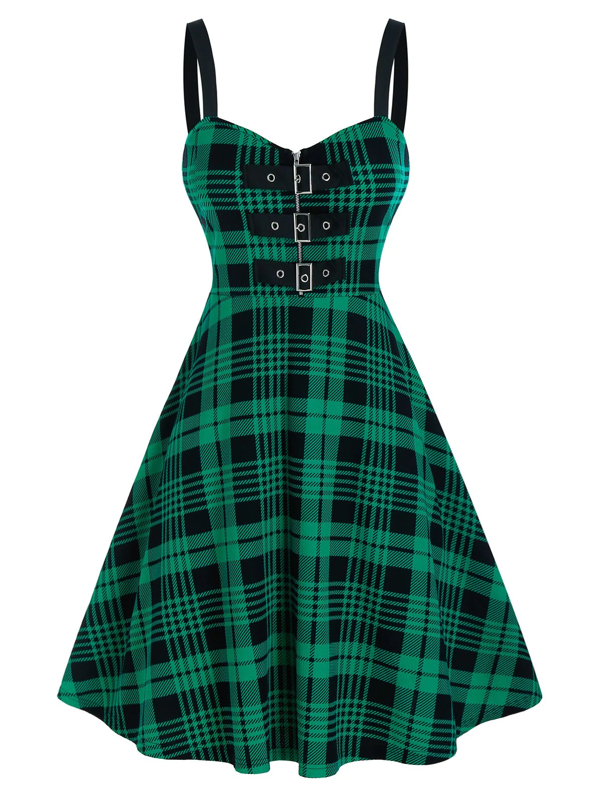 Plus Size Plaid Print Buckles Dress