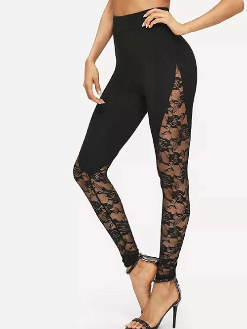 Lace Panel See Thru High Waisted Leggings