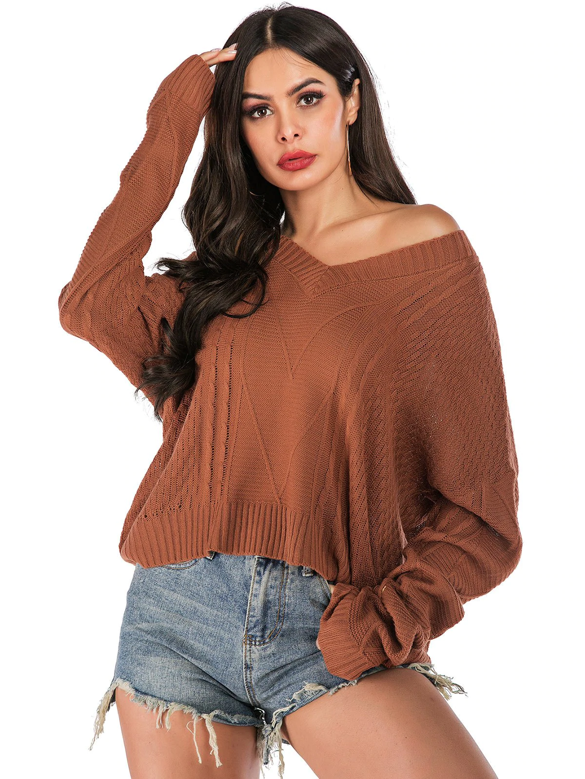 Drop Shoulder Cable Knit Oversized Sweater