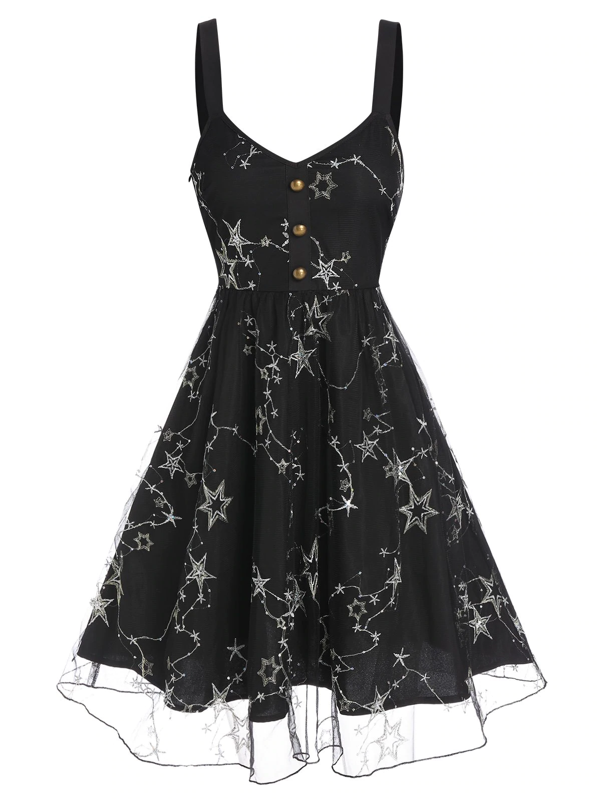 Star Pattern Overlay Lace Mini Cami Dress