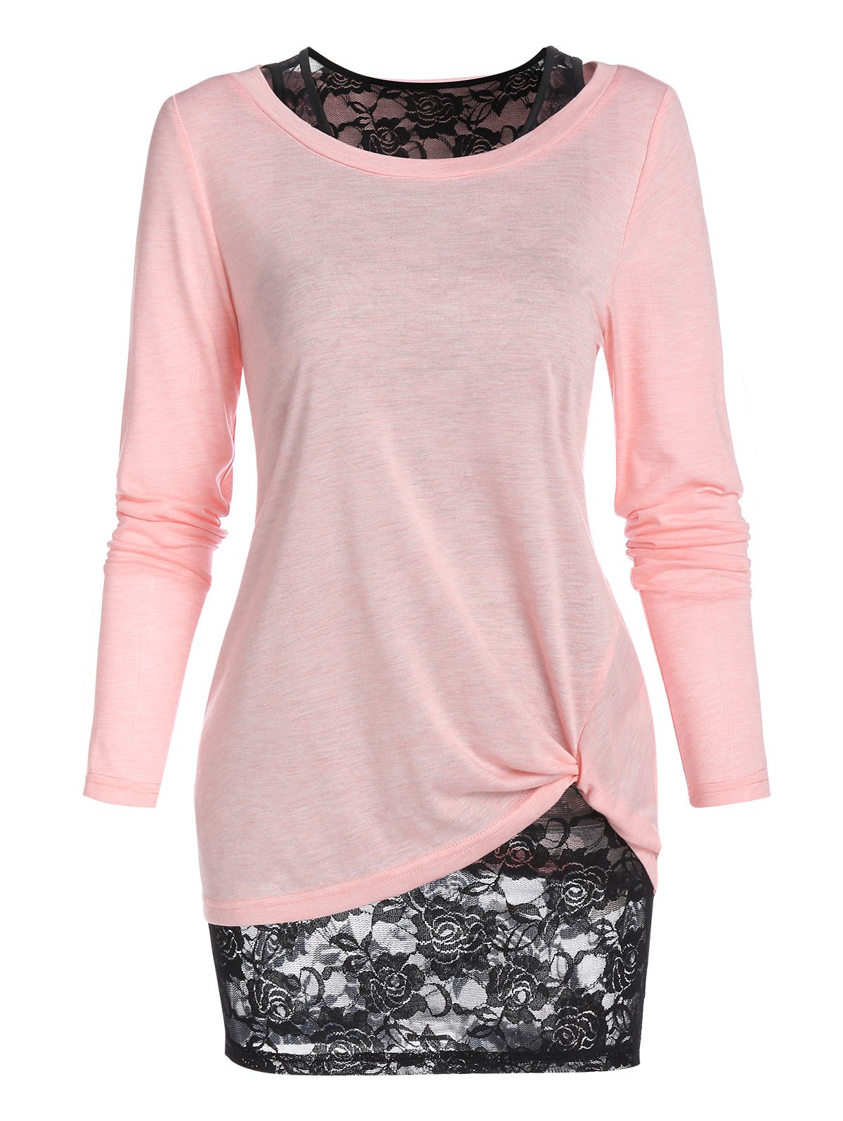 Flower Lace Tank Top and Long Sleeve Twisted T-shirt