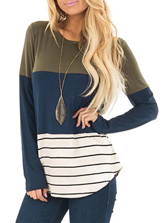 Lace Panel Colorblock Striped Long Sleeve Top