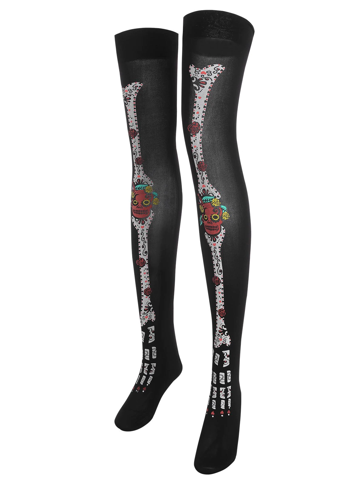 Plus Size Halloween Skeleton Print Goth Over The Knee Socks