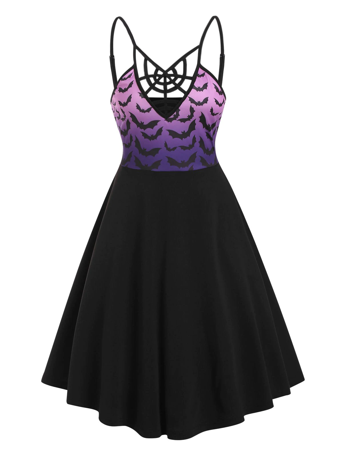 Halloween Cobweb Ombre Bats Print Cami Dress