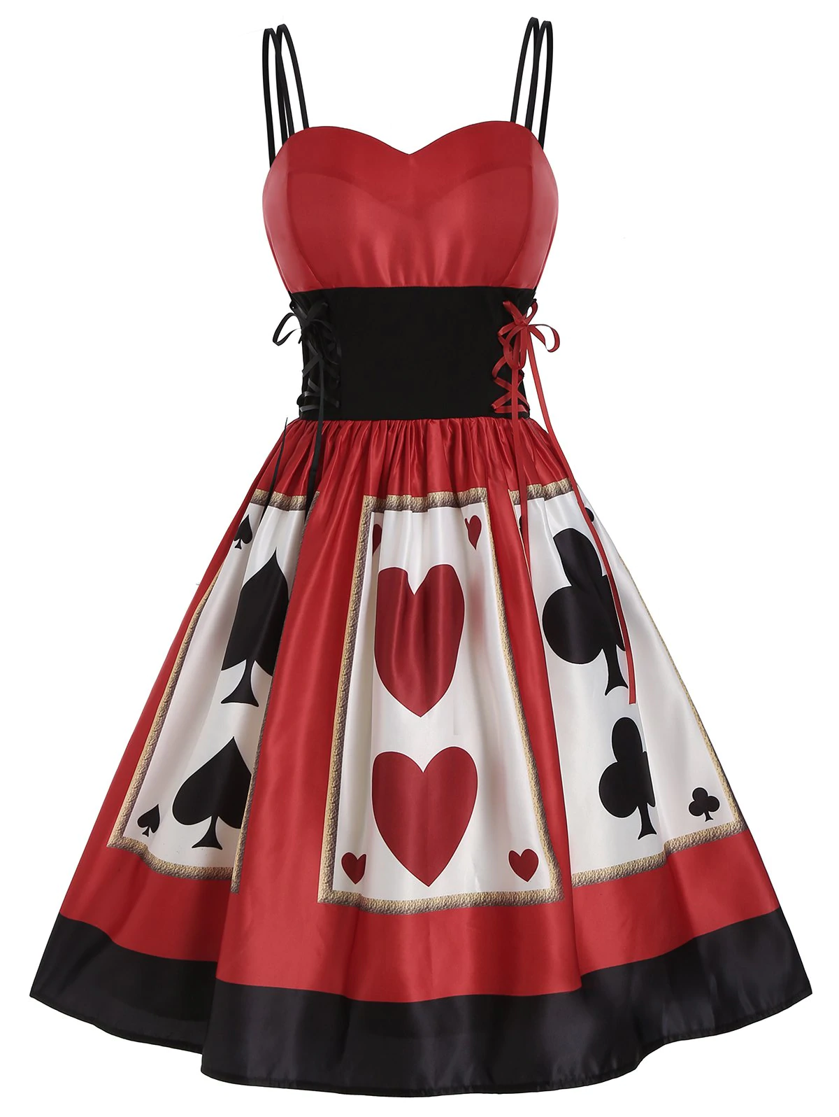 Playing Card Print Lace Up Dual Straps Dress