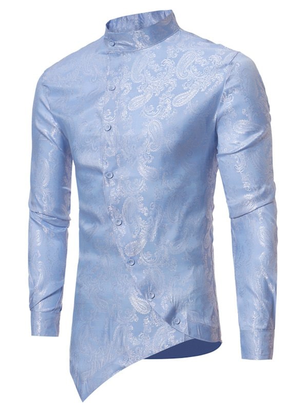 Paisley Jacquard Button Up Asymmetrical Shirt