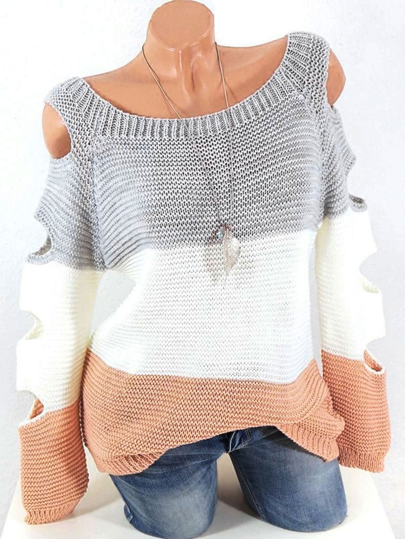 Plus Size Colorblock Cutout Raglan Sleeve Sweater