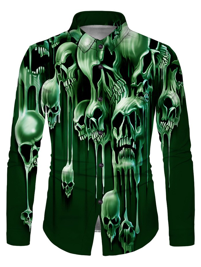 Liquid Skull Print Button Up Long Sleeve Shirt