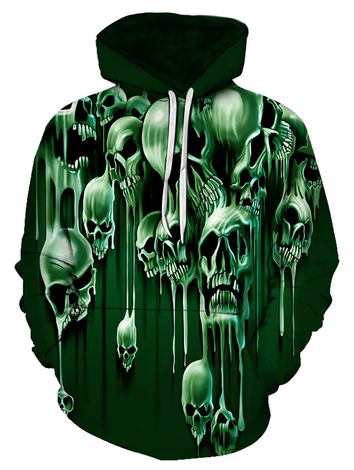 Halloween Liquid Skull Pattern Front Pocket Drawstring Hoodie