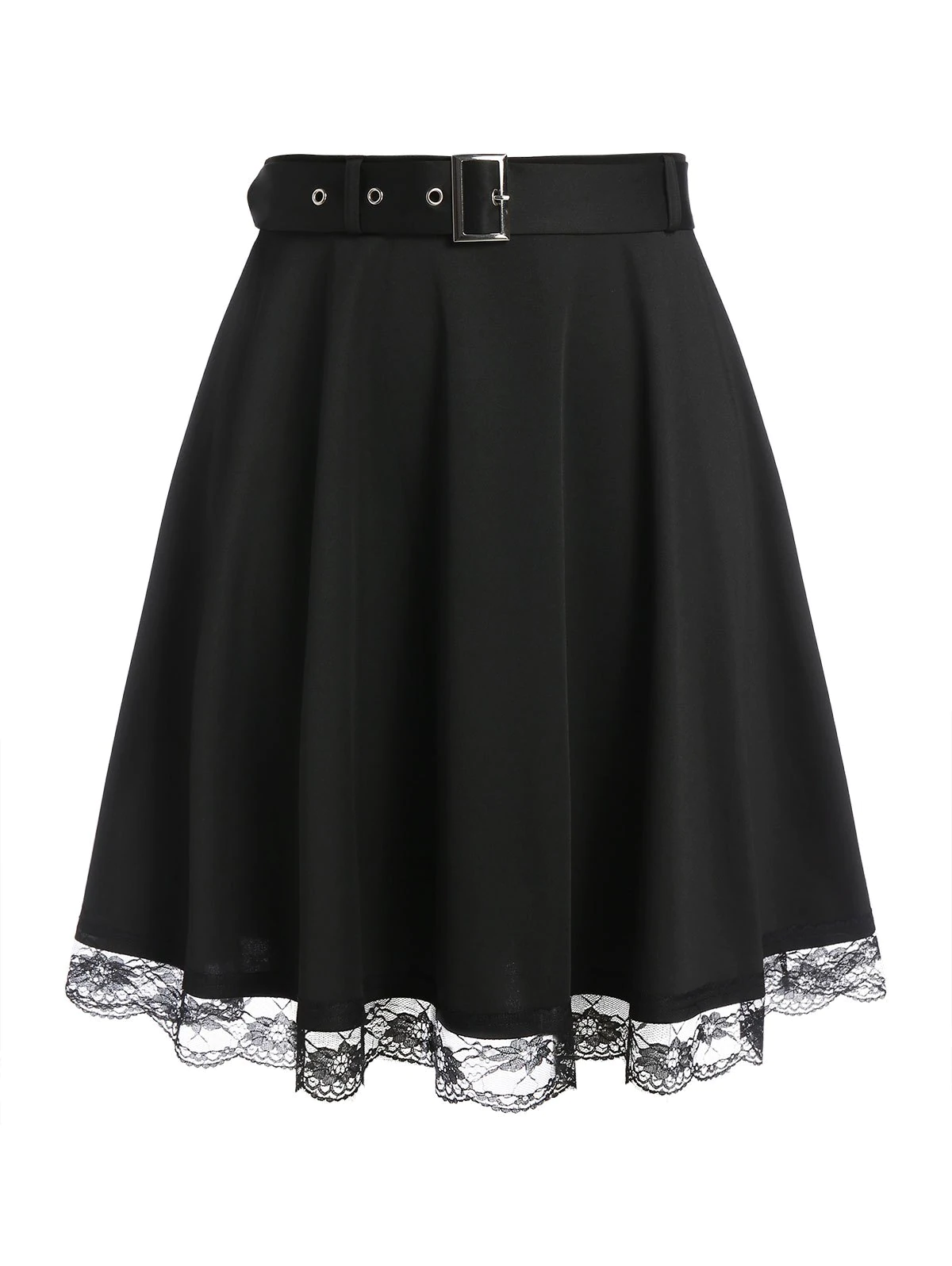 Plus Size Lace Hem Belted A Line Skirt