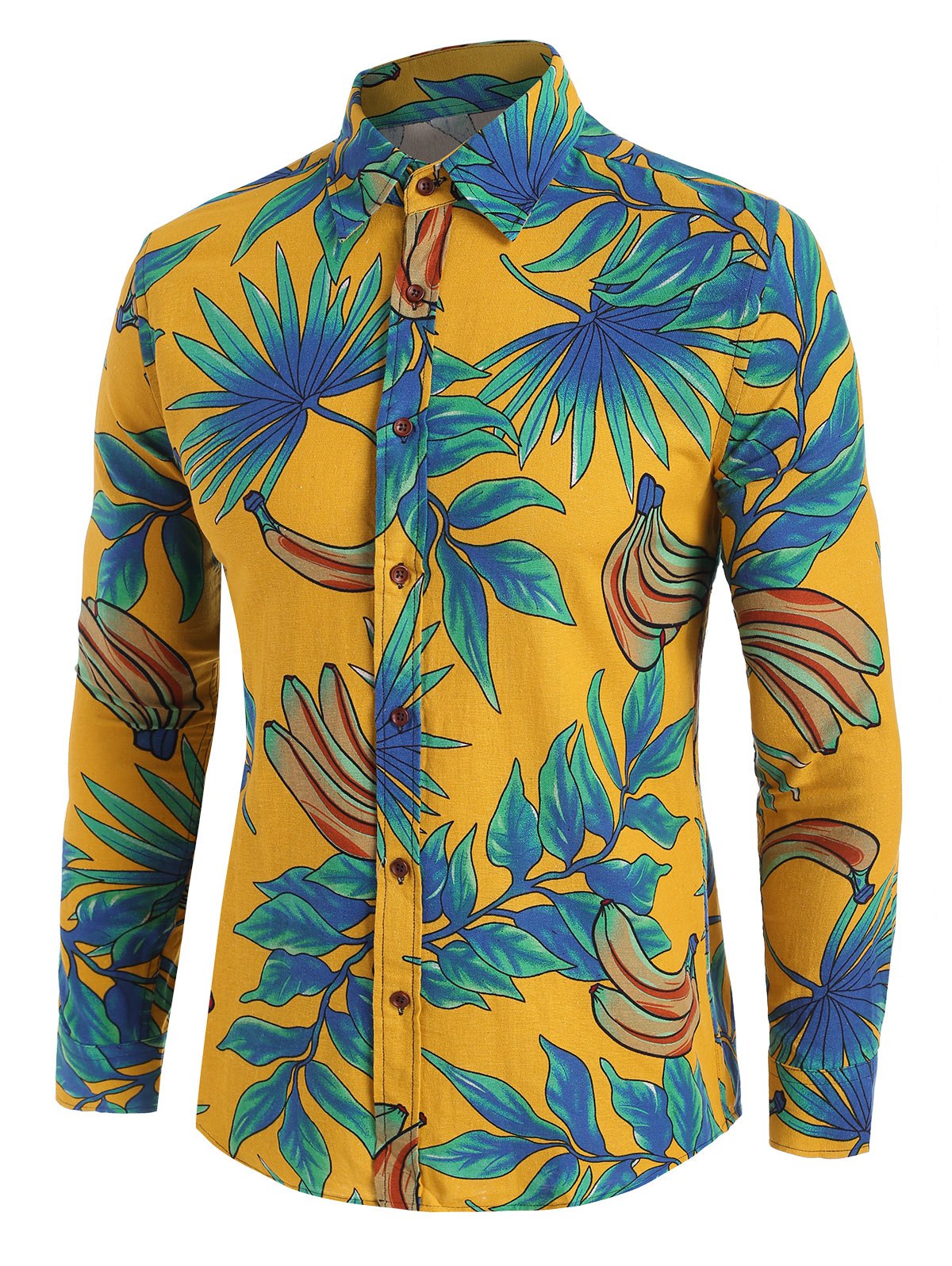 Leaf Banana Print Button Up Leisure Shirt