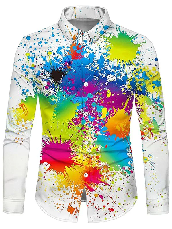 Paint Splatter Print Button Up Shirt