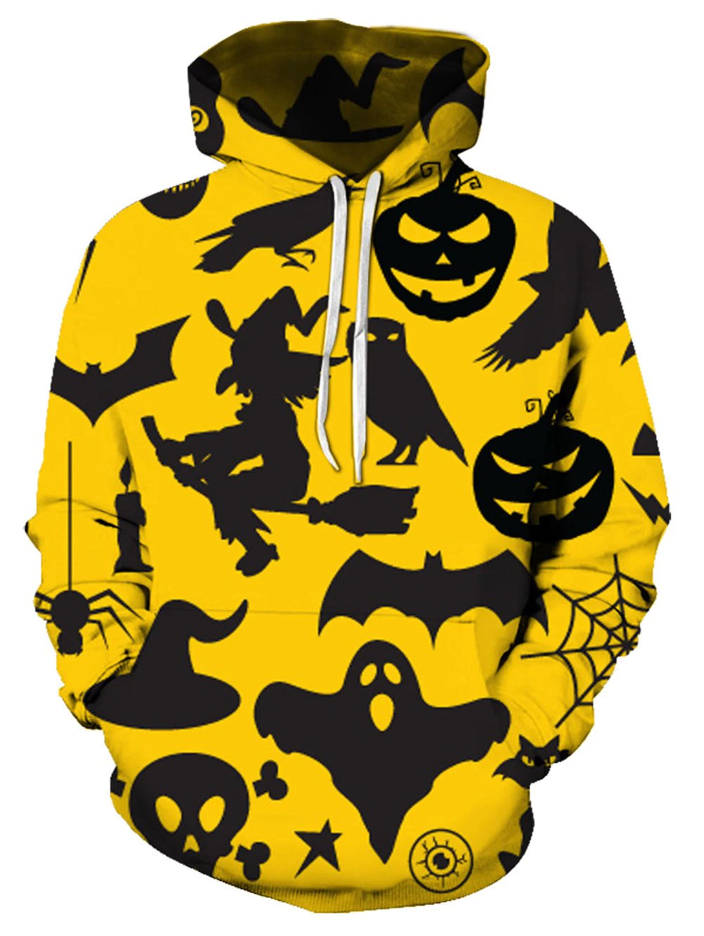 Halloween Pumpkin Silhouette Print Front Pocket Casual Hoodie