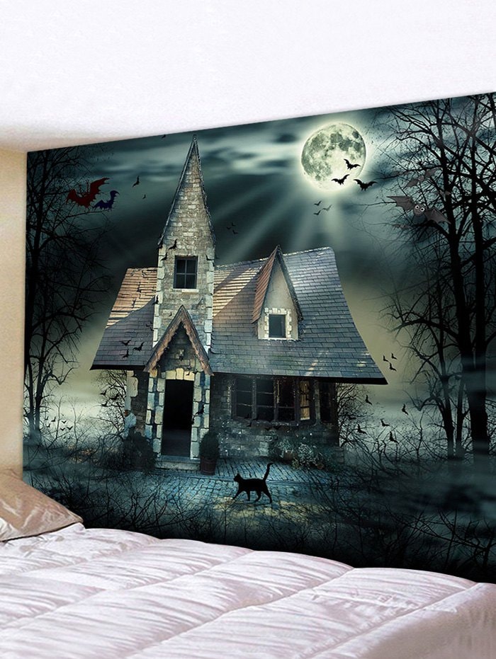 Halloween Night Bat House Print Decorative Wall Hanging Tapestry