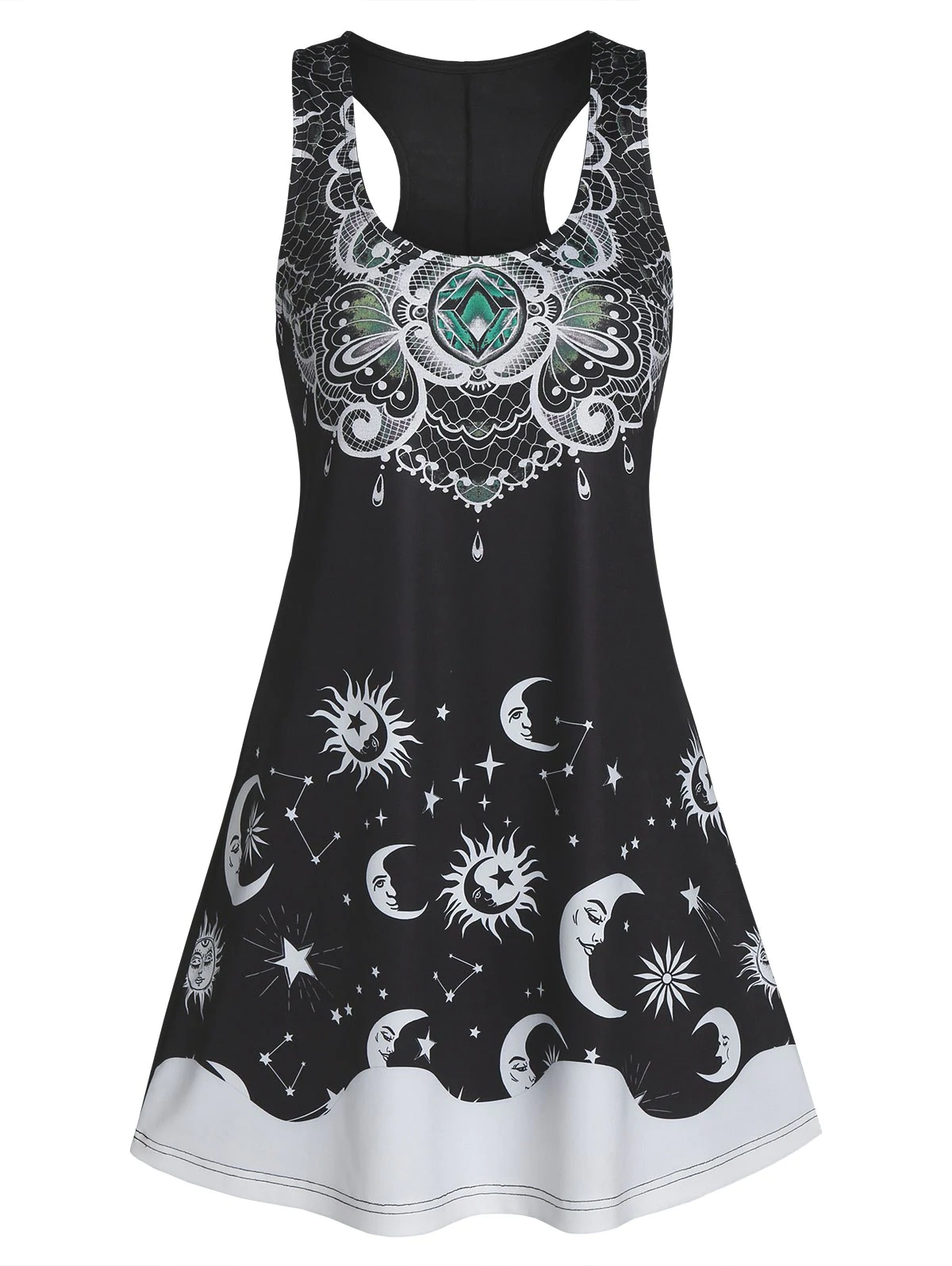 Sun Moon Star Print Mini Tank Dress