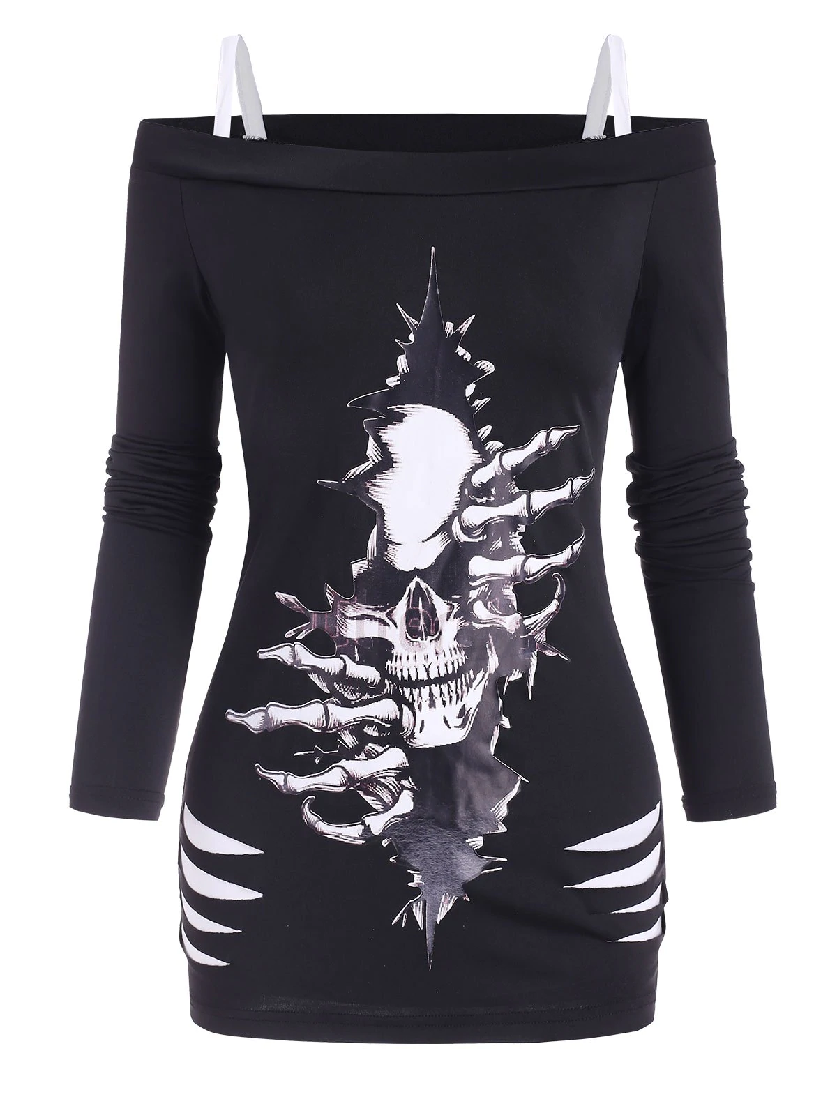 Halloween Skull Cold Shoulder Cutout Combo Top