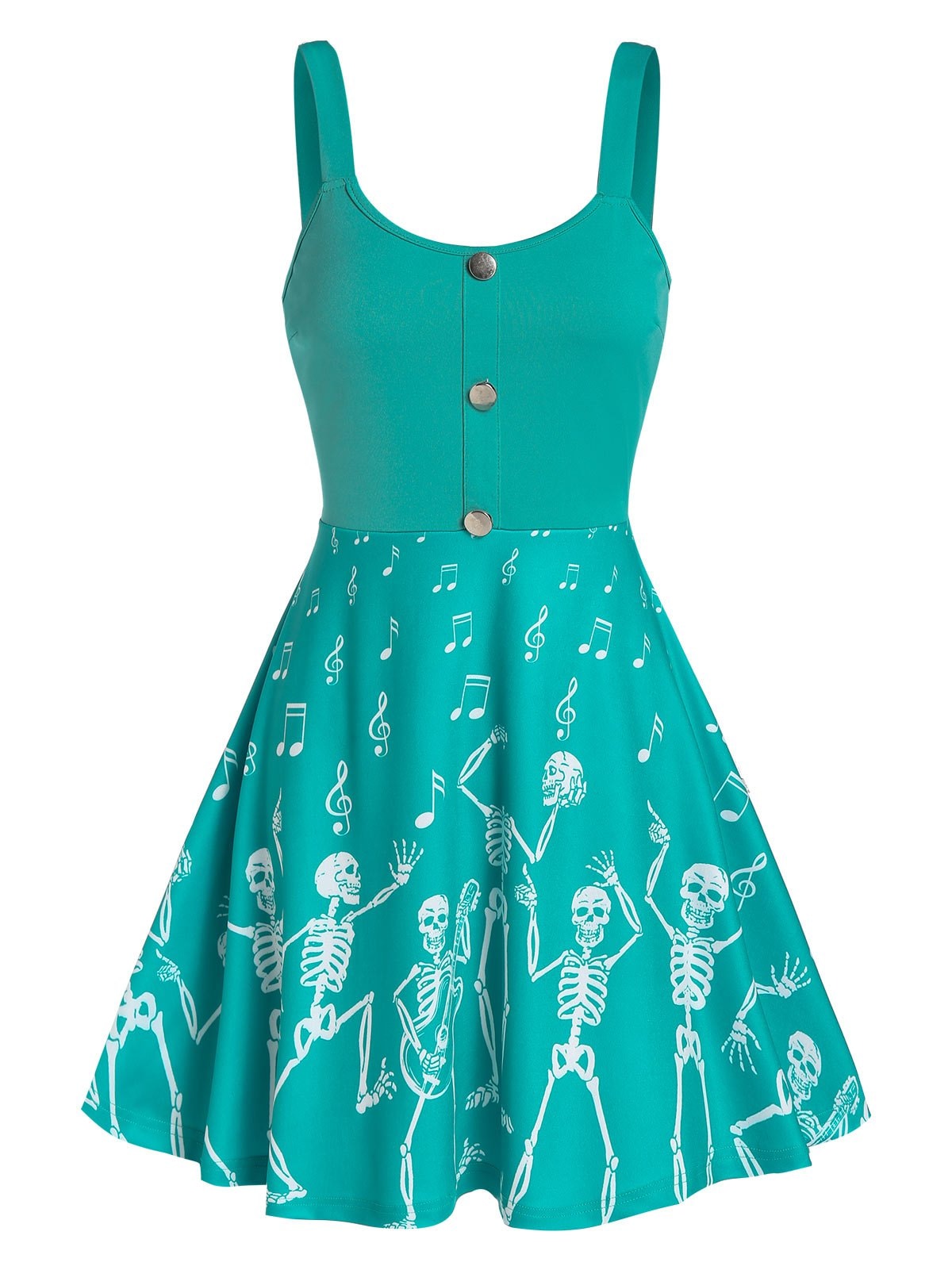 Halloween Skeleton Music Note Print Skater Dress