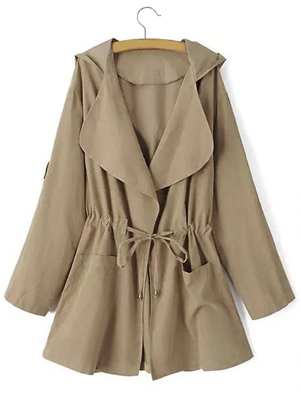 Hooded Drawstring Pockets Coat