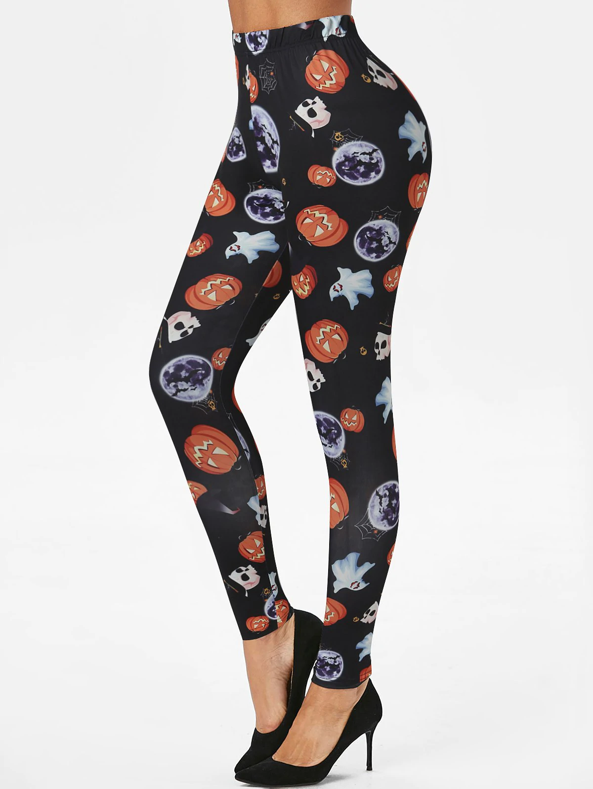 Halloween Pumpkin Skull Moon Print Skinny Leggings