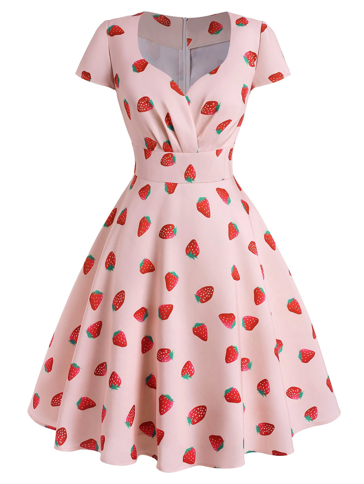 Strawberry Print Cap Sleeve Surplice Plus Size Dress