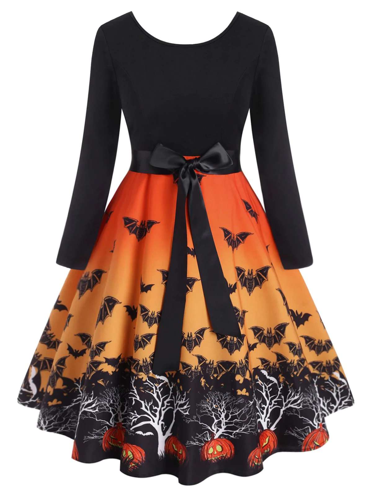 Plus Size Halloween Bats Print Vintage Dress