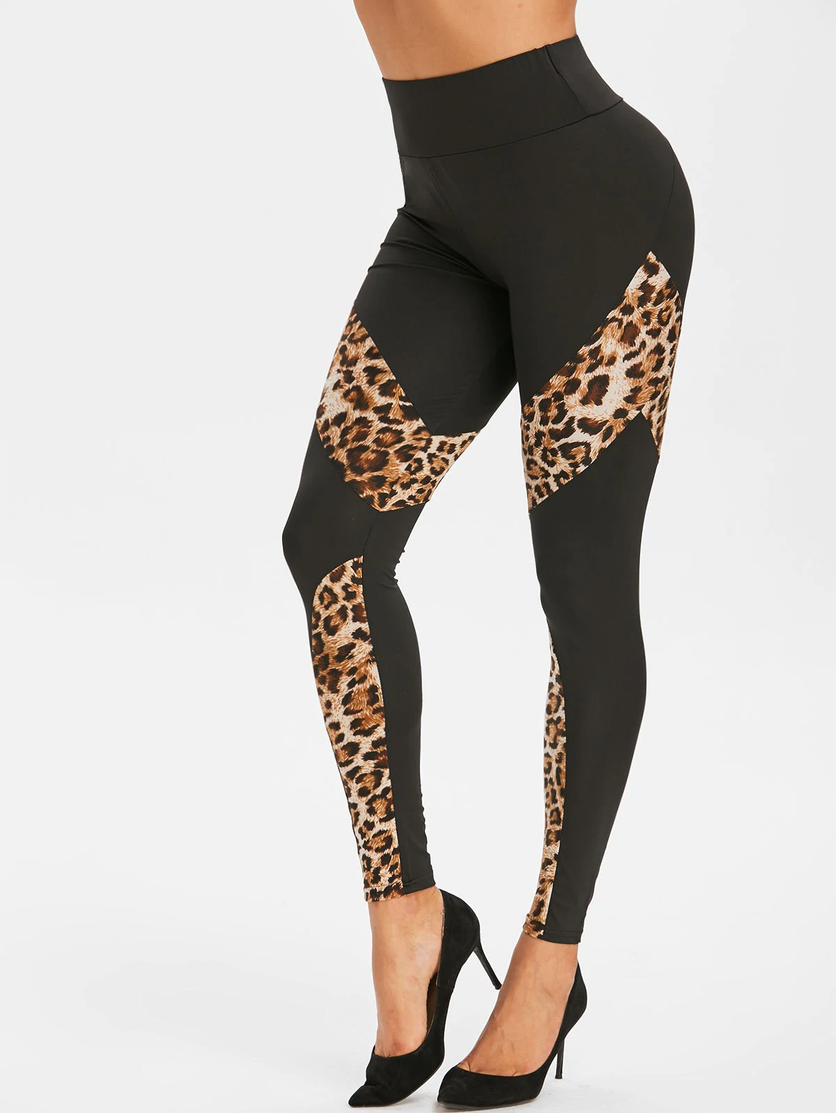 Zippered Leopard Panel High Waisted Leggings