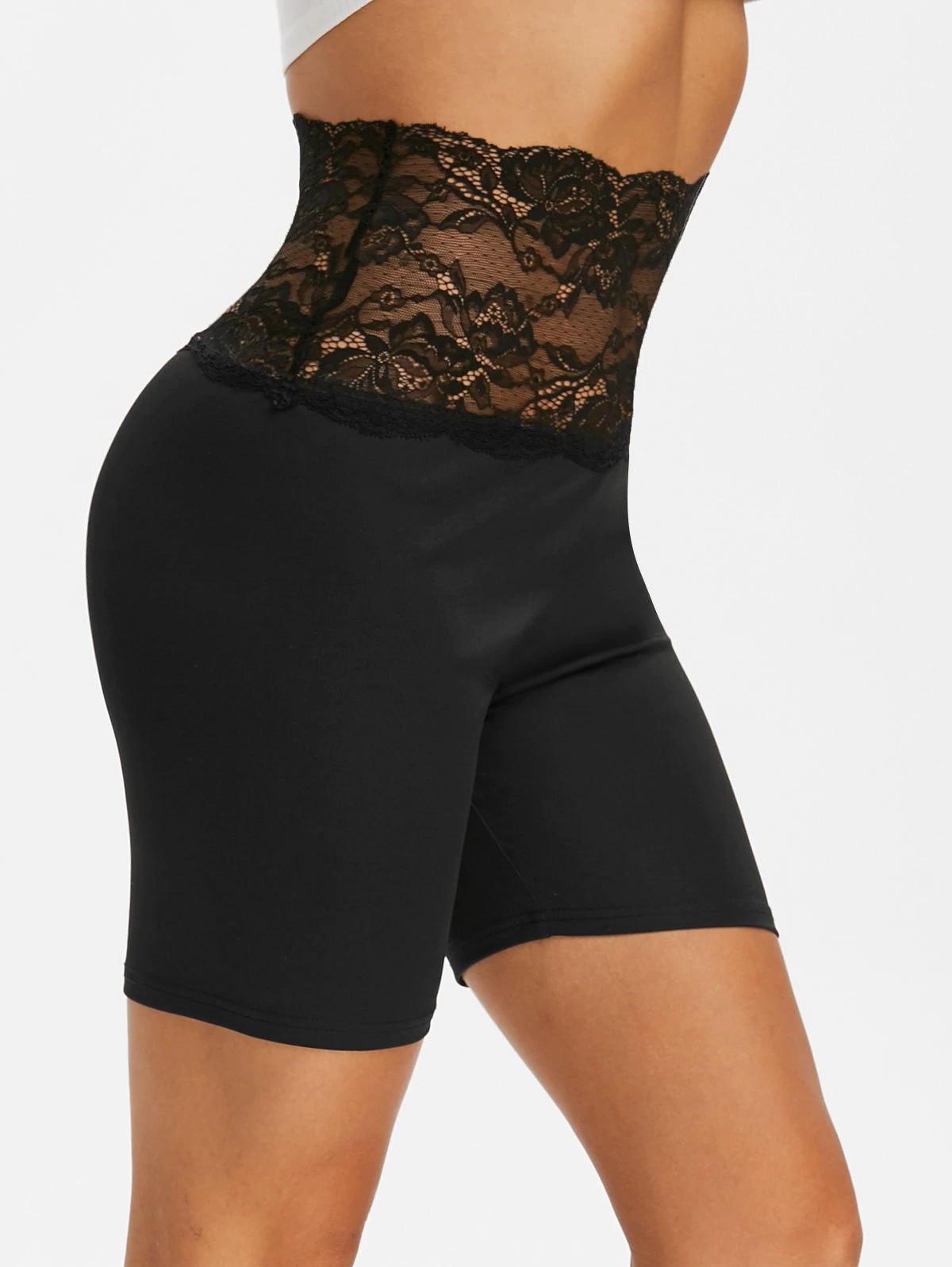 High Waisted Lace Insert Short Leggings