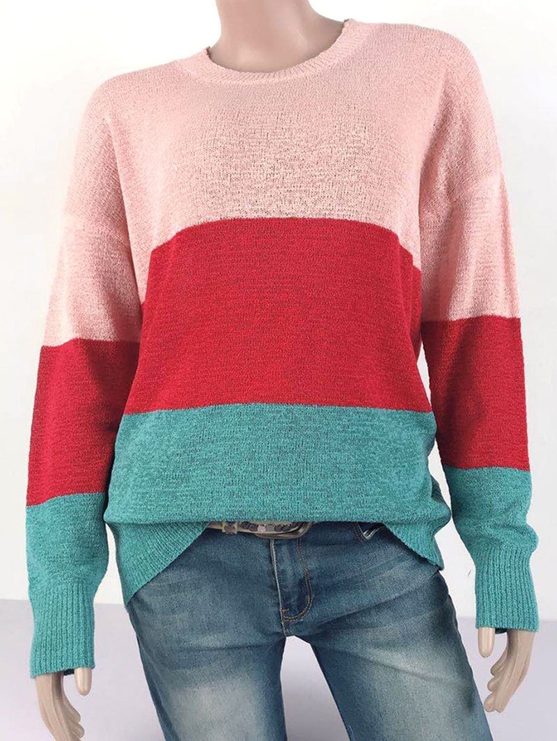 Plus Size Drop Shoulder Colorblock Sweater