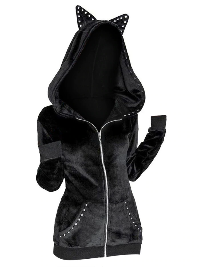 Grommet Trim Zip Up Gothic Hooded Jacket