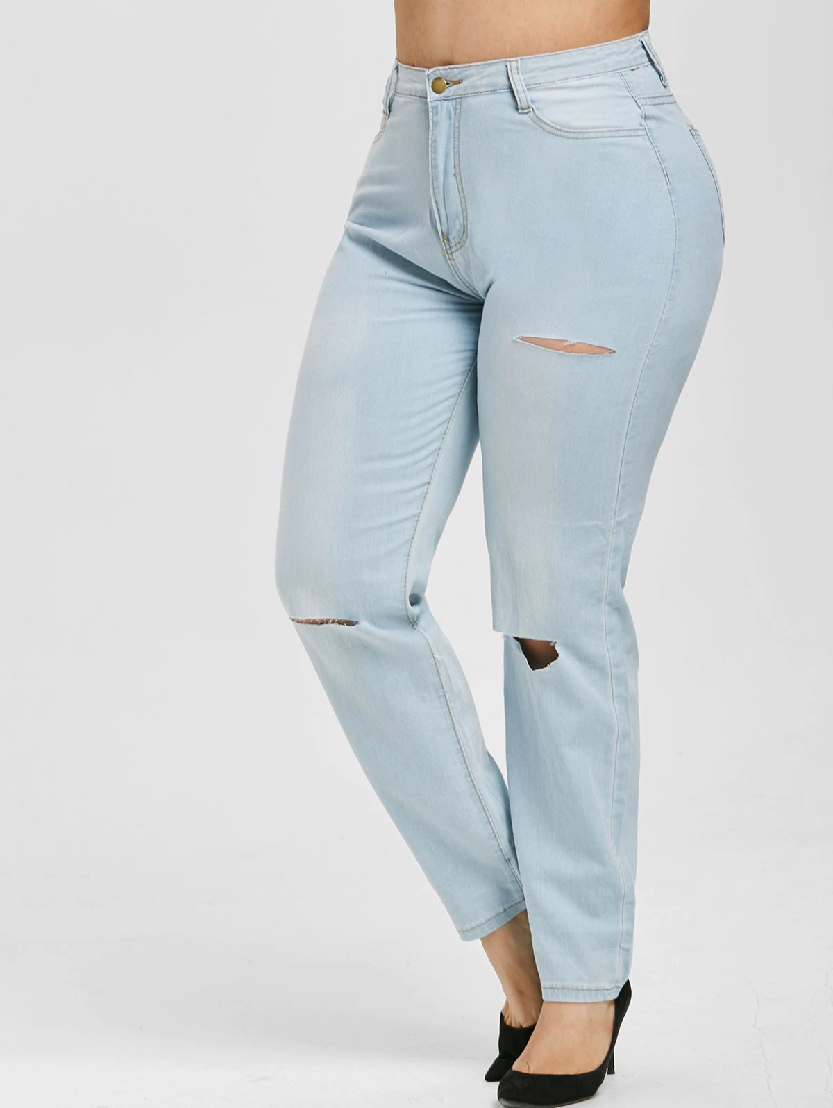 Distressed Cutout High Waisted Plus Size Skinny Jeans