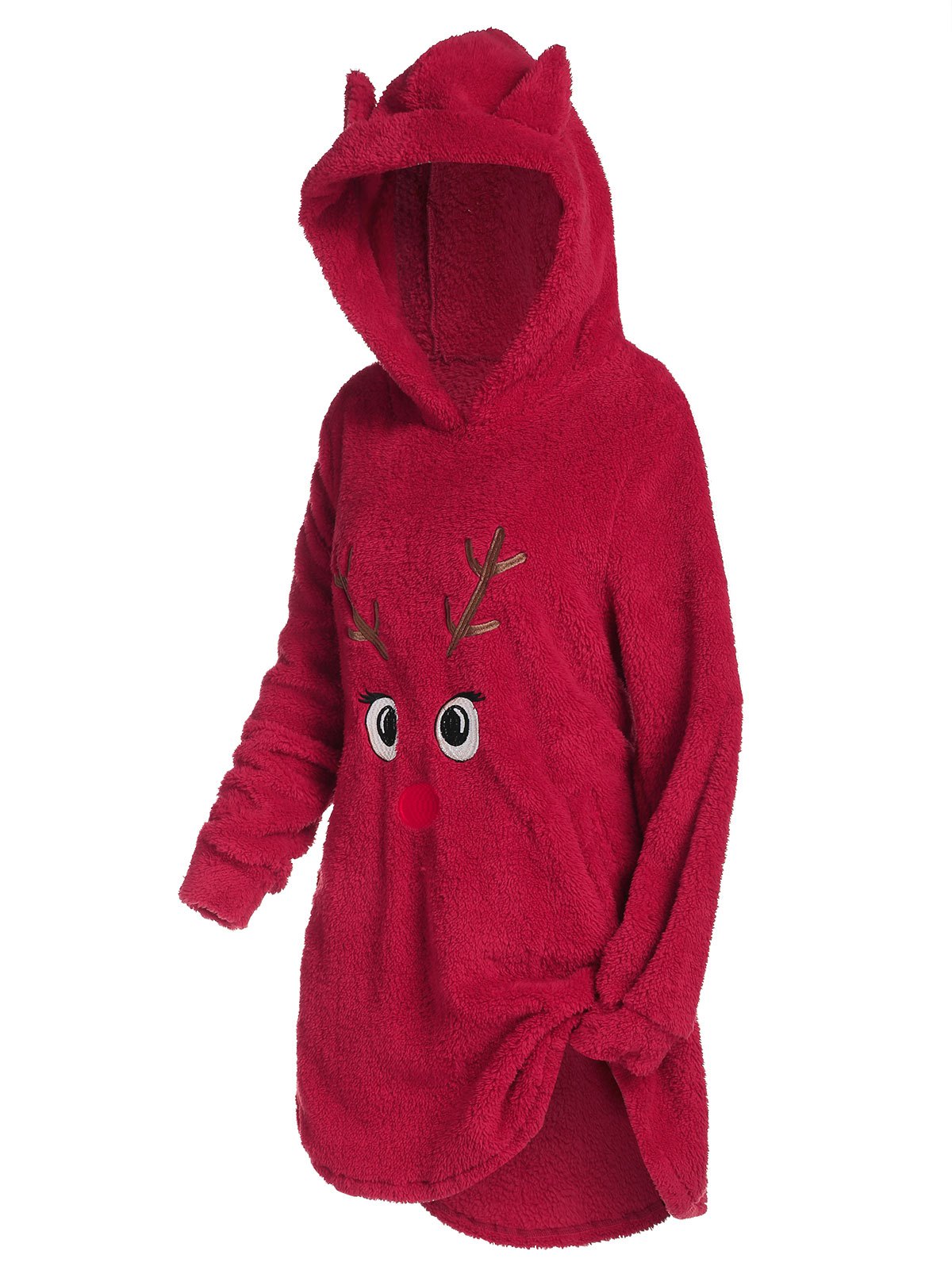 Plus Size Funny Elk Christmas Plush Long Hoodie