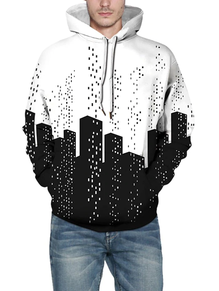 Abstract City Building Print Pullover Hoodie