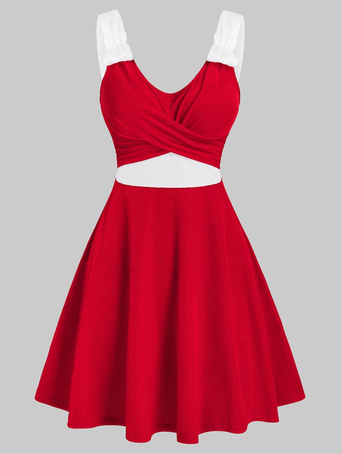 Christmas Crossover Front Contrast Velour Dress