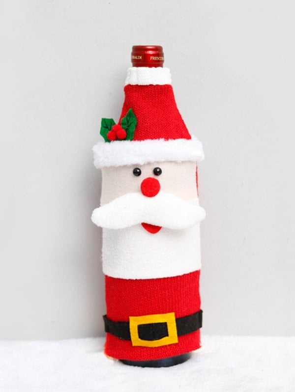 Christmas Cartoon Design Fuzzy Wine Bottle Cover