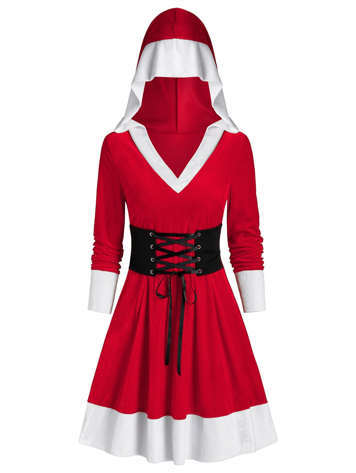 Christmas Hooded Velvet Lace Up Dress