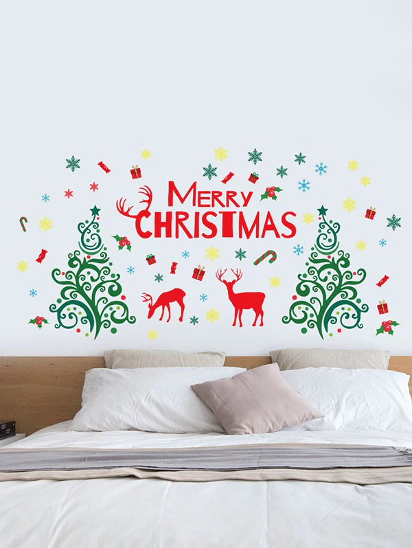 Christmas Tree Elk Letters Print Decorative Wall Stickers