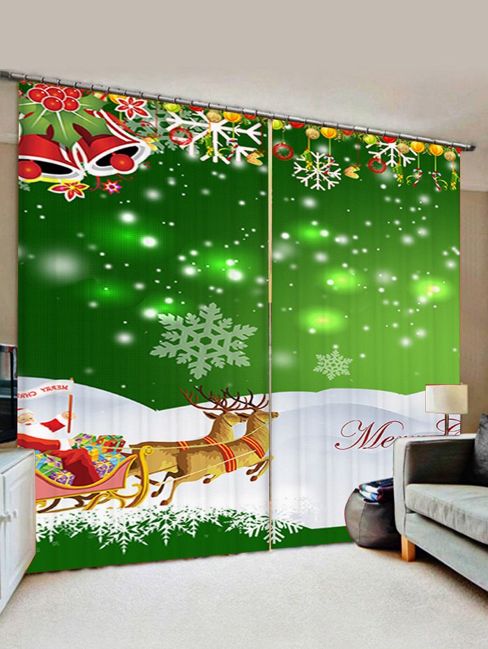 2 Panels Christmas Sleigh Bell Print Window Curtains