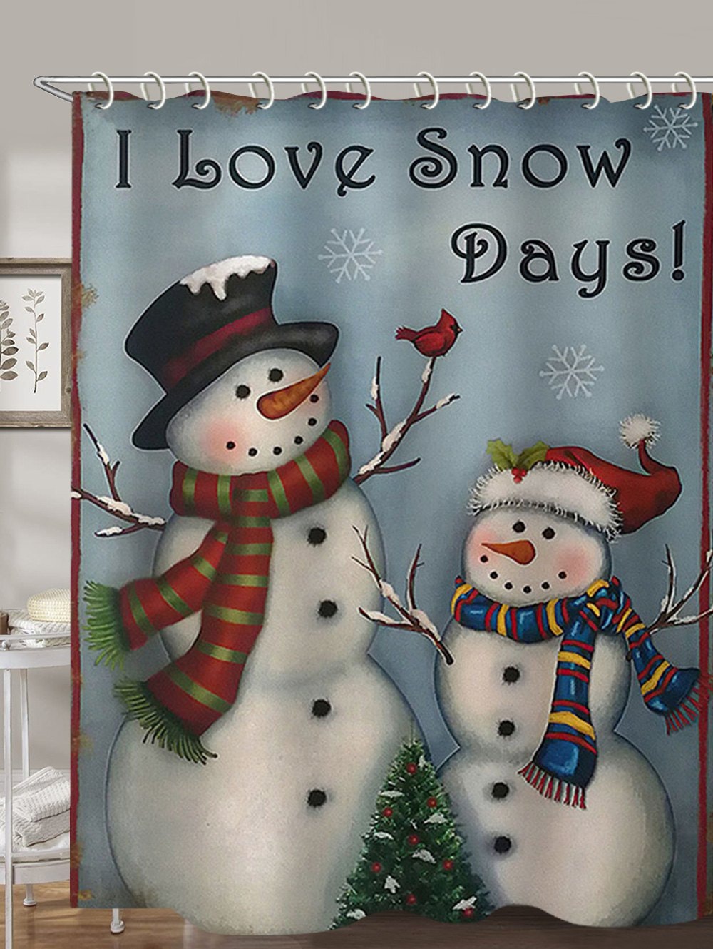 Snowman Christmas Printed Waterproof Shower Curtain